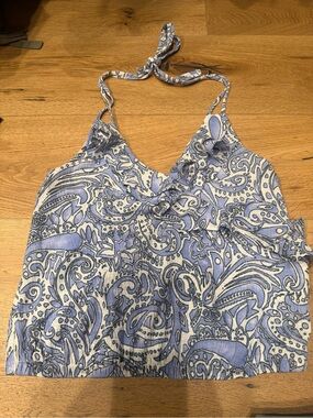 Express Blue and White Paisley Halter Camisole